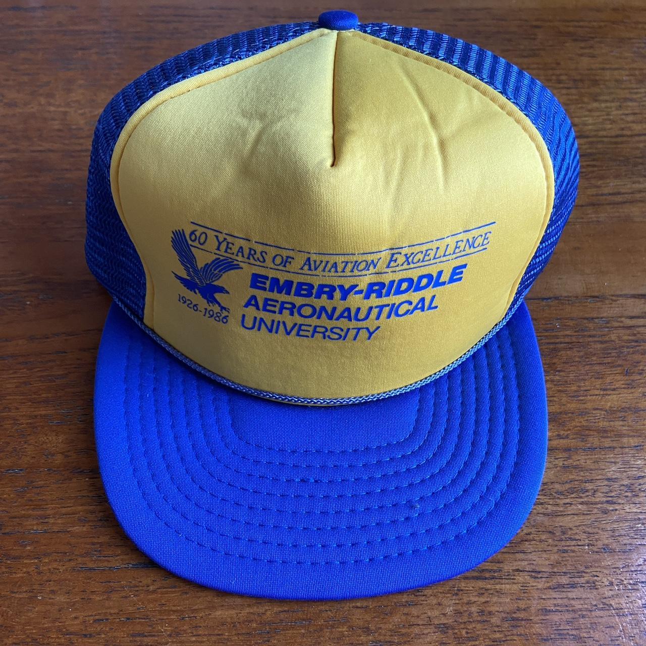 Vintage 80s USA embry-riddle aeronautical university aviation promotional graphic trucker cap