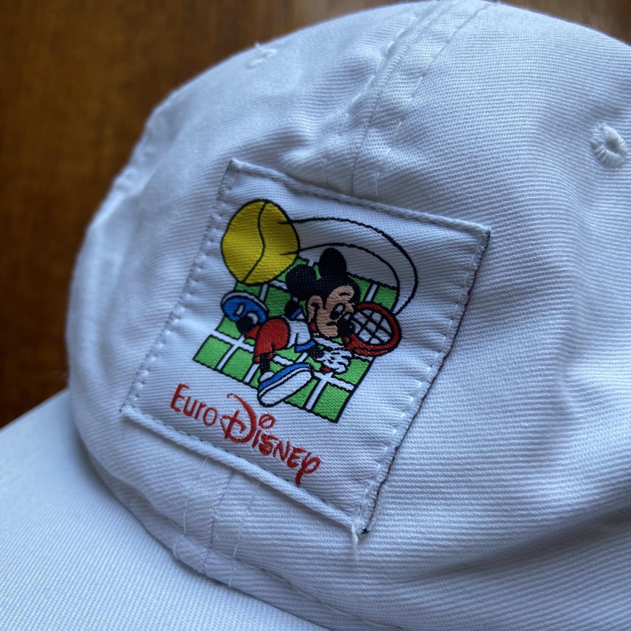 Vintage 90s Euro Disney Theme park Paris Mickey Mouse tennis graphic white cap