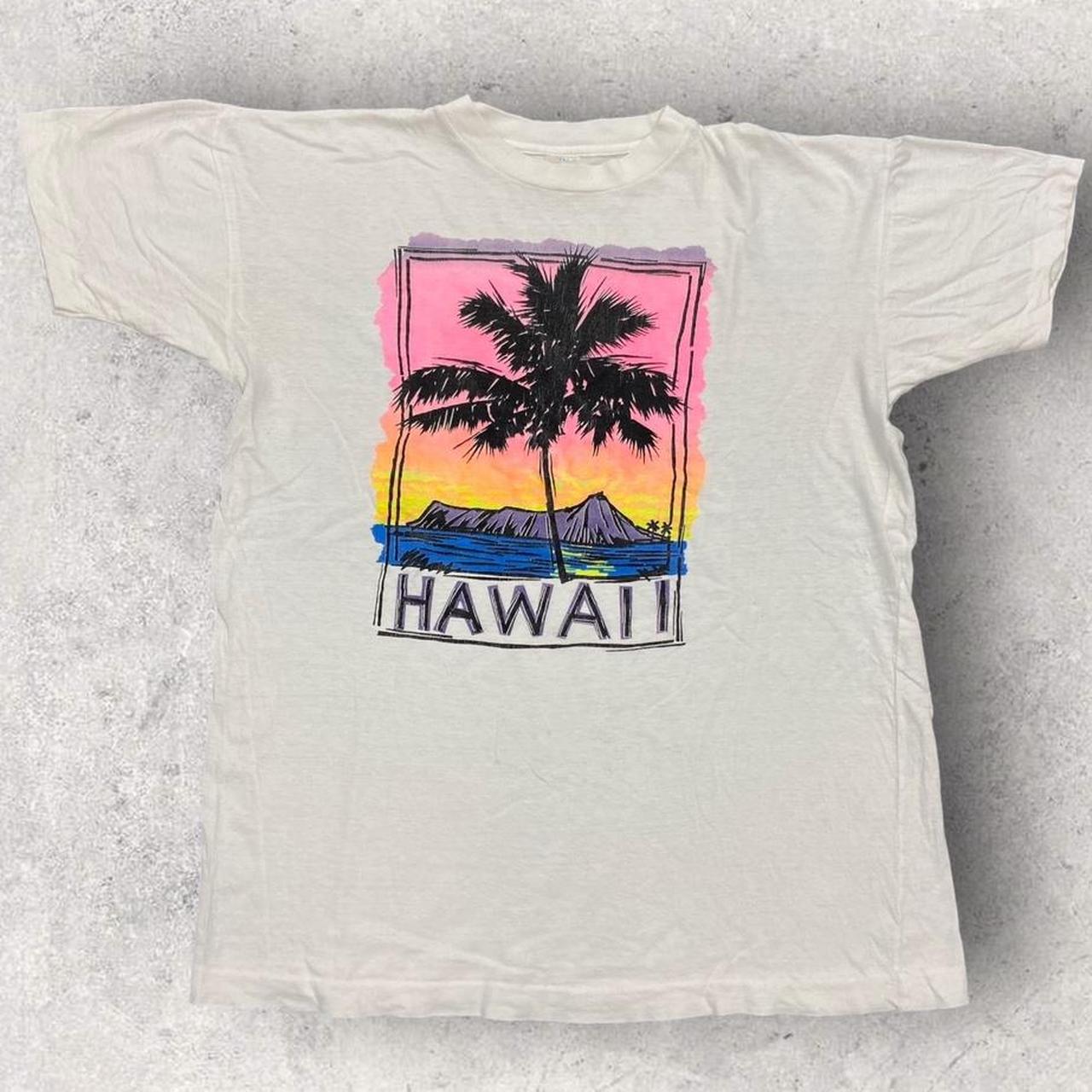 Vintage 90s USA Hawaii island sunset palm tree nature promotional graphic t-shirt