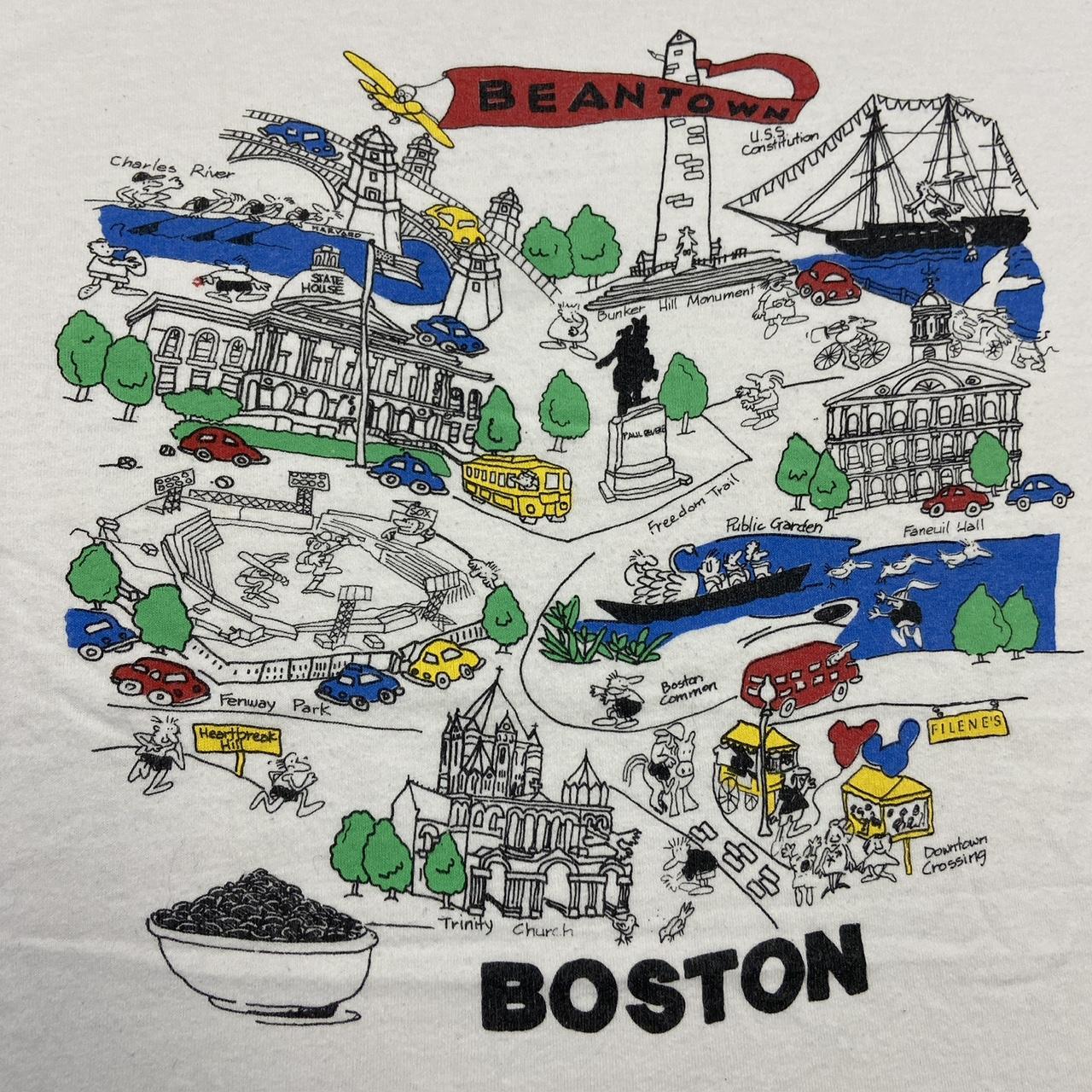 Vintage 90s USA Boston Massachusetts beantown tourist souvenir map promotional graphic t-shirt