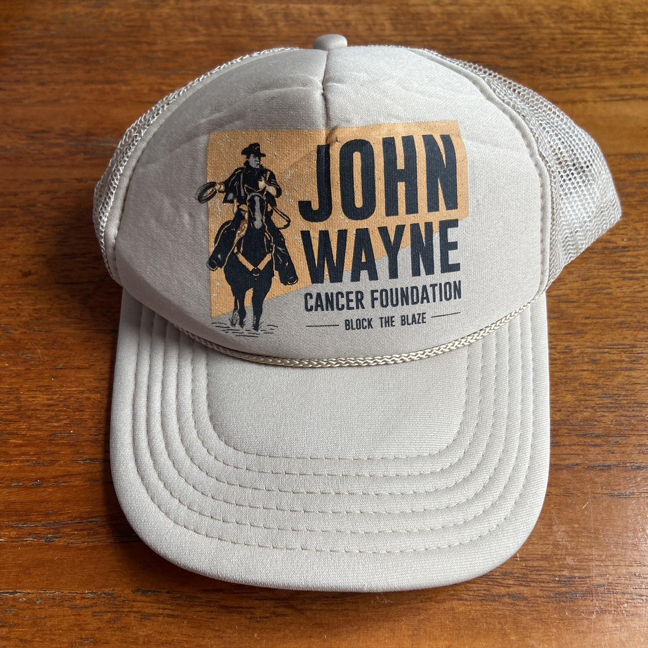 Vintage 90s USA John Wayne cancer foundation western cowboy promotional graphic trucker cap