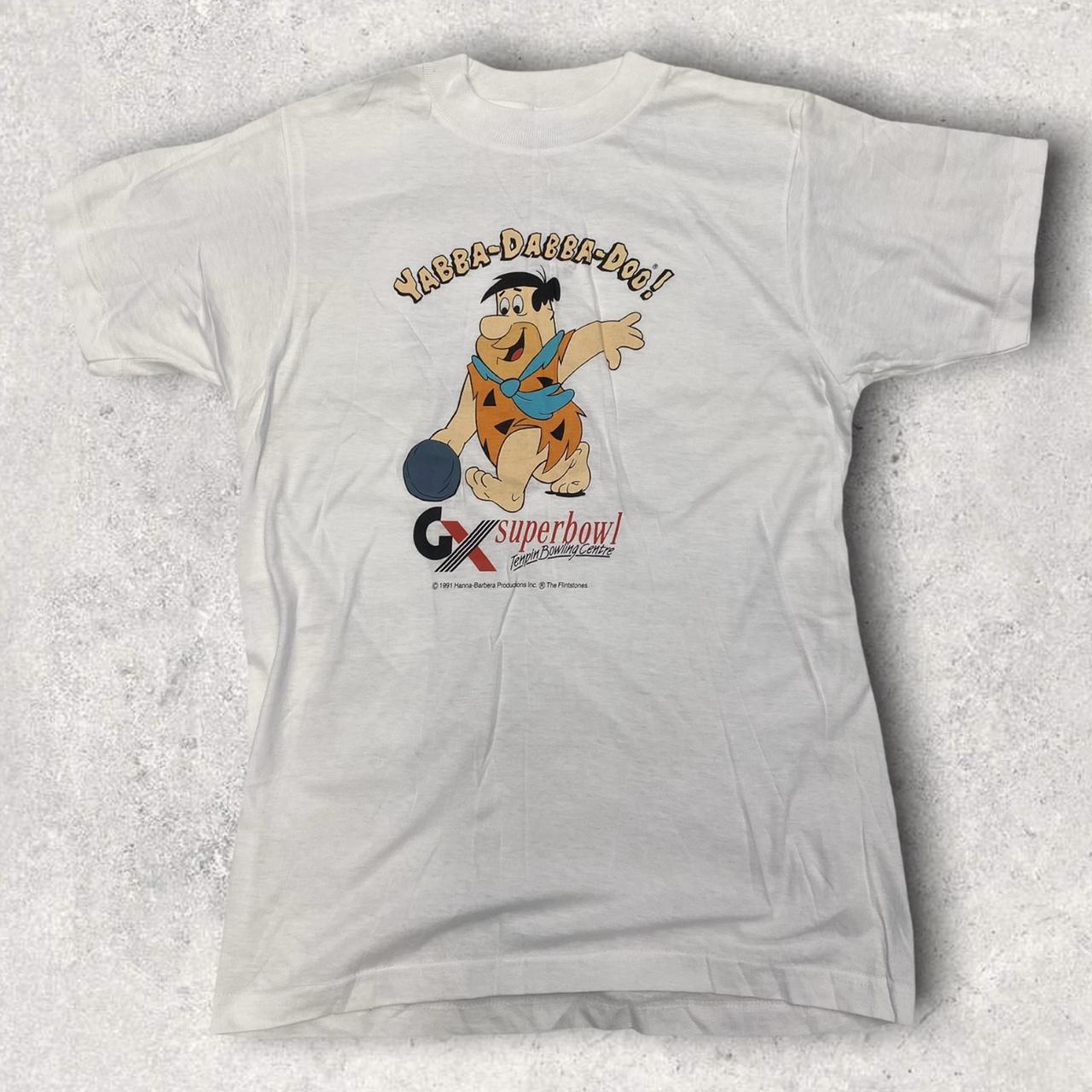 Vintage 90s USA GX Super Bowl ten pin bowling centre The Flintstones cartoon graphic t-shirt