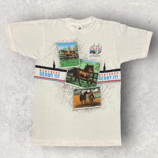 Vintage 90s USA Kentucky Derby horse racing promotional graphic t-shirt