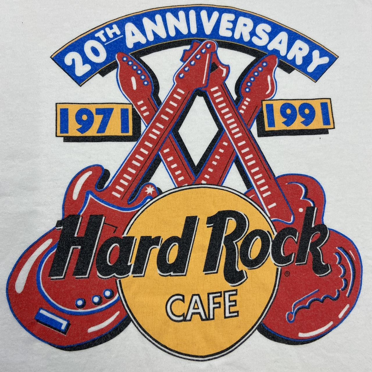 Vintage 90s USA Hard Rock Cafe restaurant 20th anniversary promotional graphic t-shirt