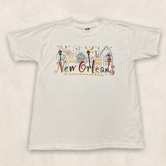 Vintage 90s USA New Orleans Louisiana jazz music graphic white t-shirt