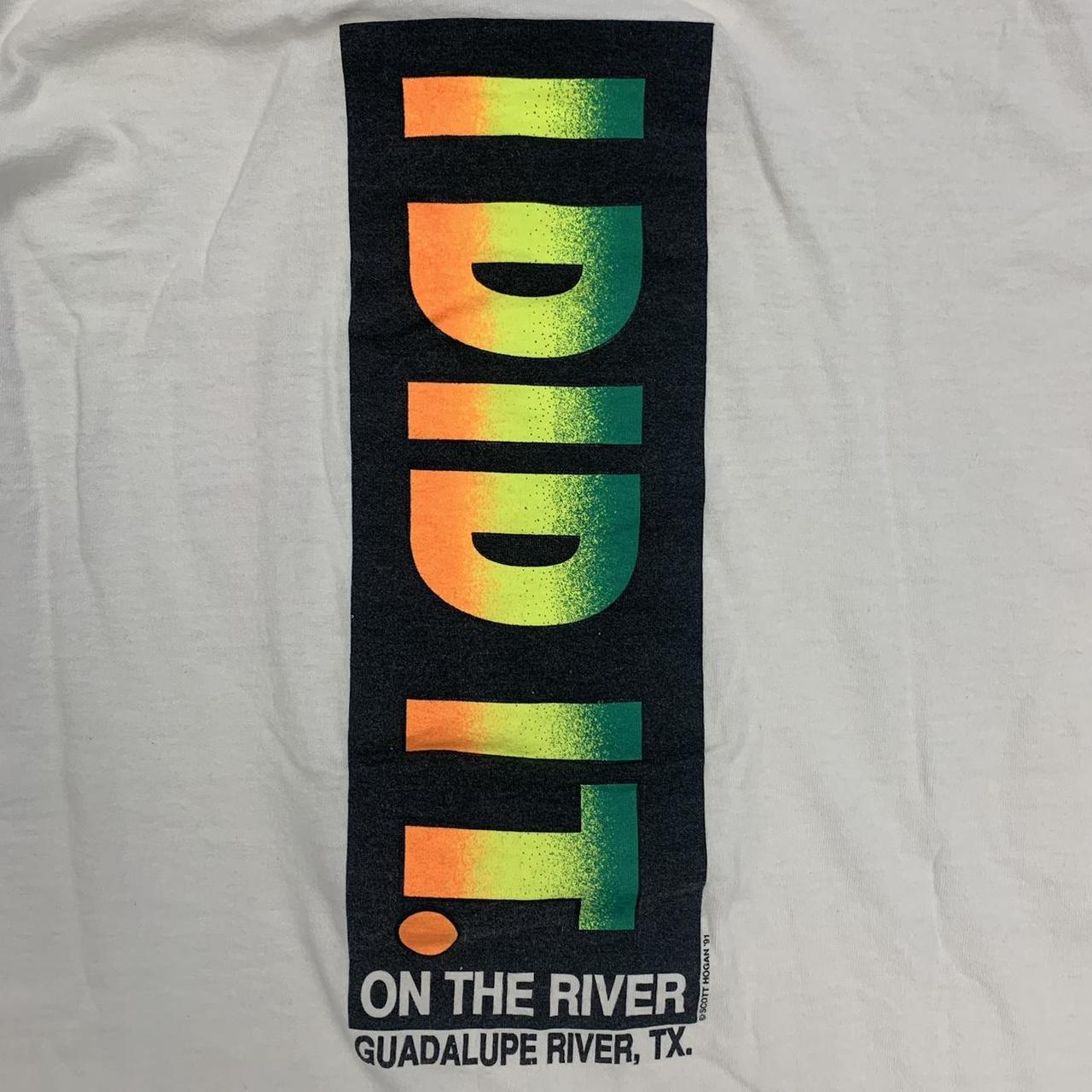 Vintage 90s USA Nike parody “I did it” slogan Guadalupe river Texas promotional graphic t-shirt