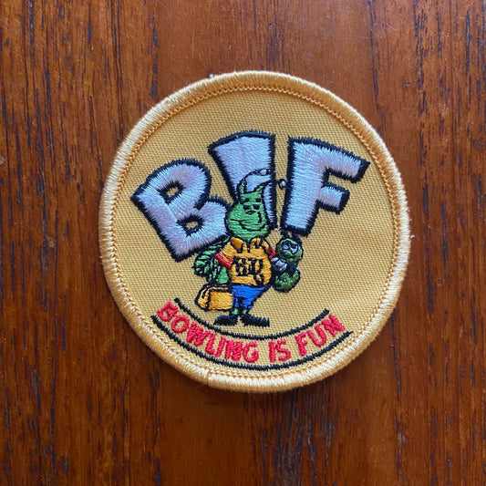 Vintage 80s USA patch bowling is fun slogan embroidered sew on badge