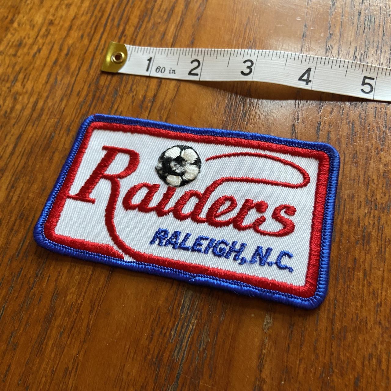 Vintage 80s USA patch raiders Raleigh North Carolina soccer football club embroidered sew on badge