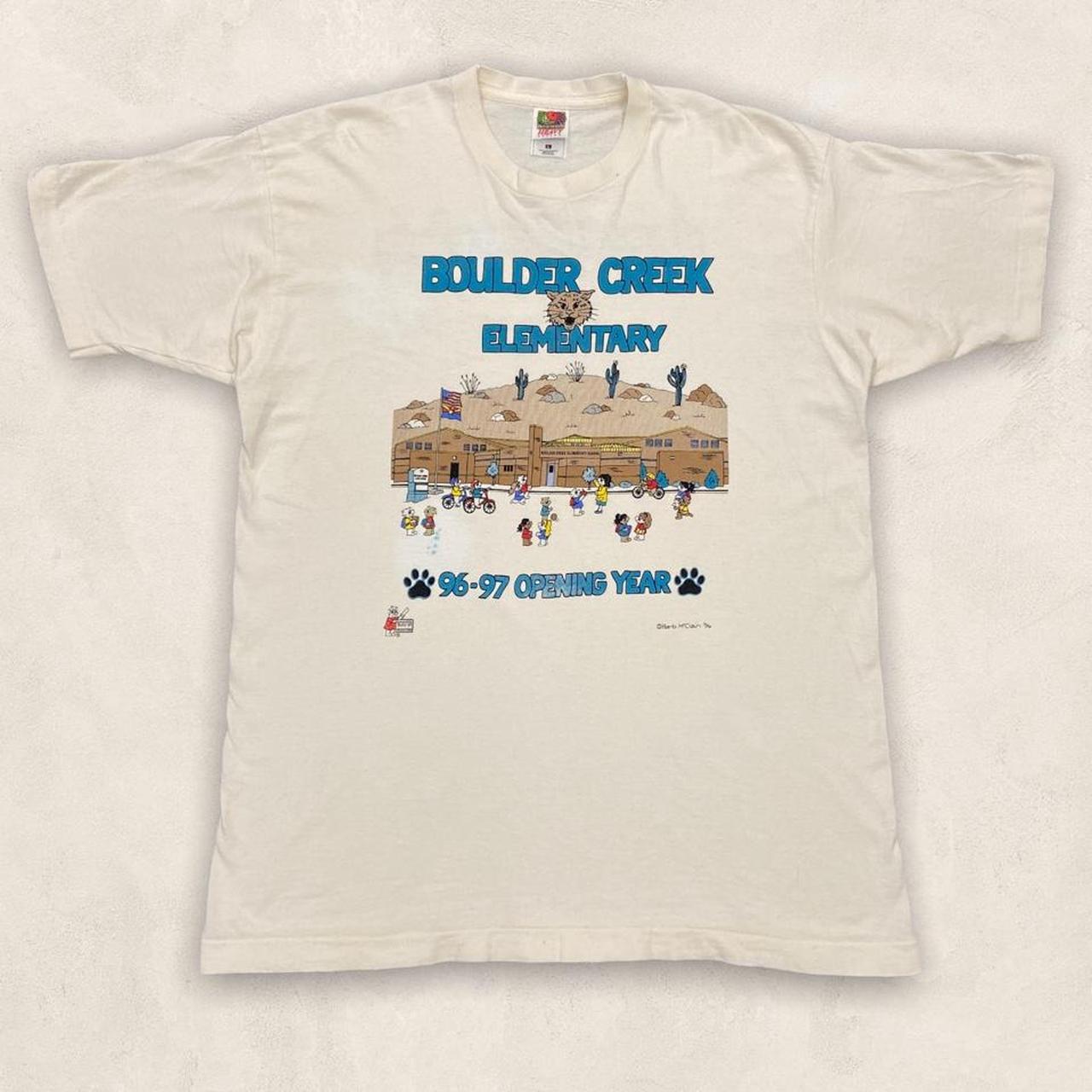 Vintage 90s USA Boulder Creek Elementary 96/97 opening year graphic cream t-shirt