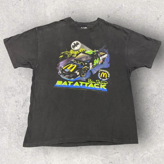 Vintage 90s USA Bill Elliott NASCAR McDonald’s Racing Team Batman promotional graphic t-shirt