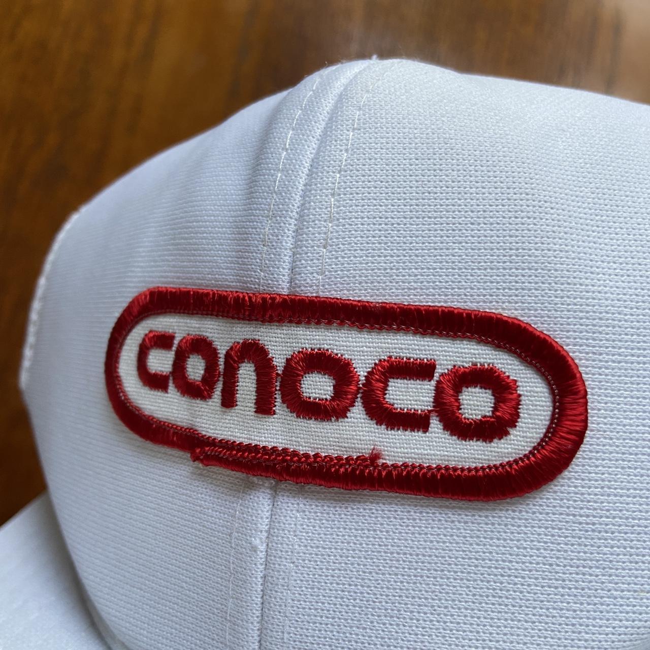 Vintage 90s USA Conoco Oil white trucker cap