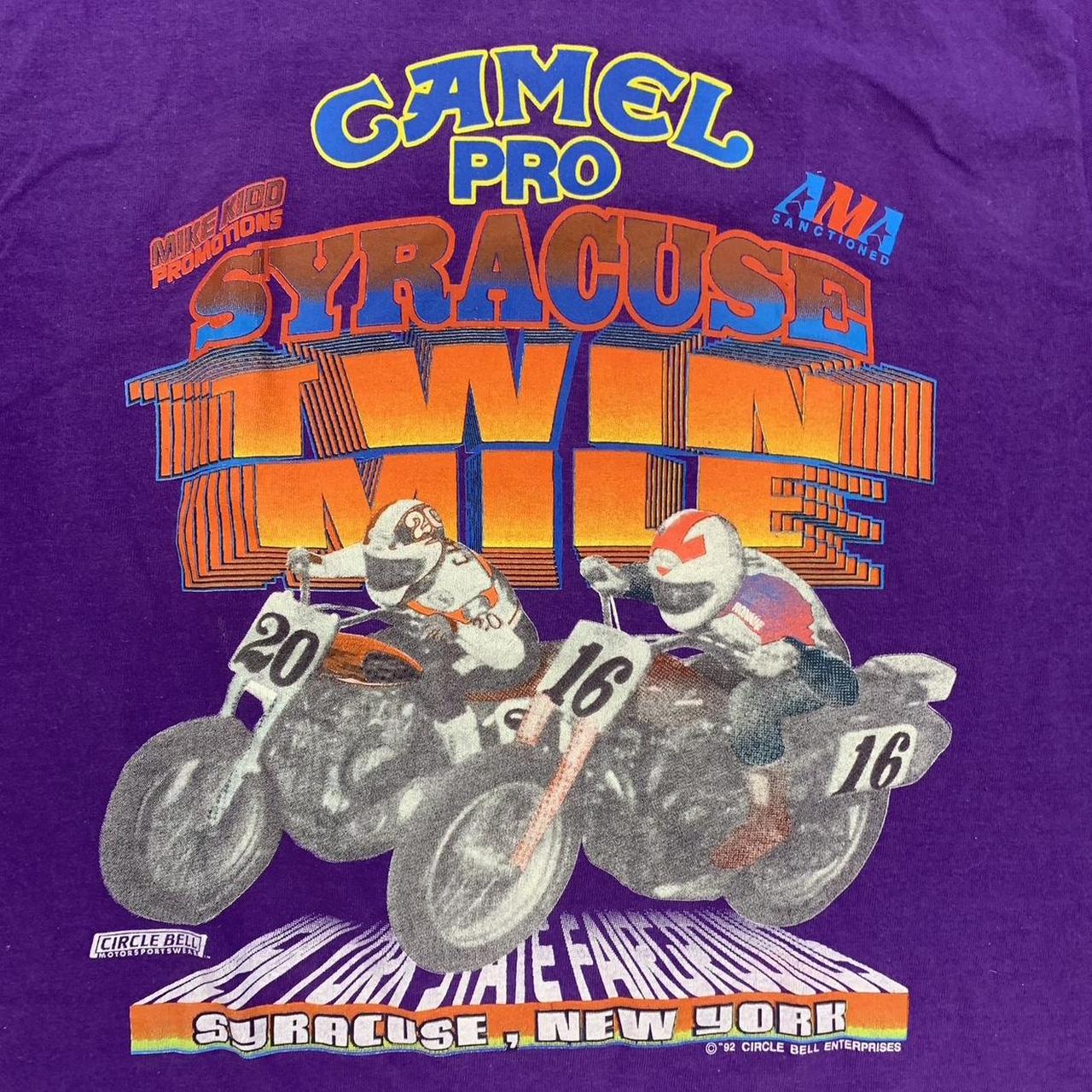 Vintage 90s USA camel pro Syracuse New York twin mile motorbike promotional graphic t-shirt