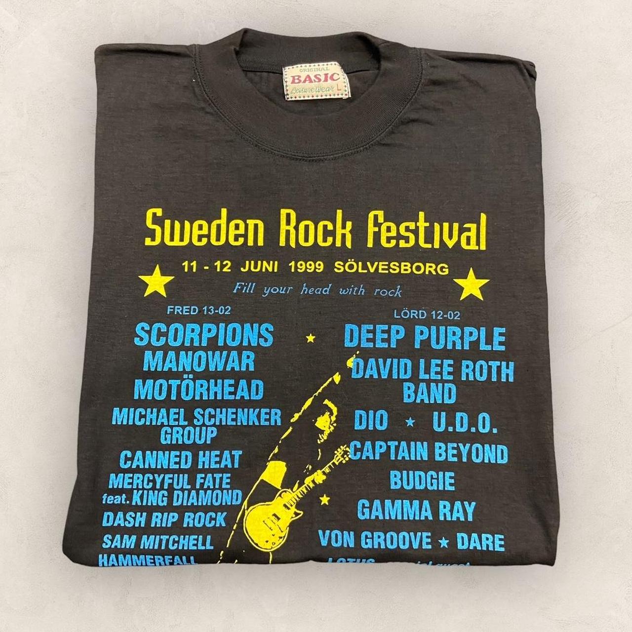 Vintage 90s Sweden Rock Festival music promotional graphic t-shirt