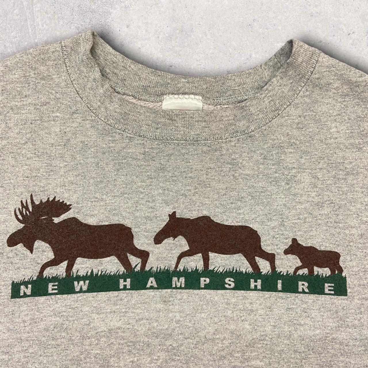 Vintage 90s USA New Hampshire Moose animal nature grey sweatshirt