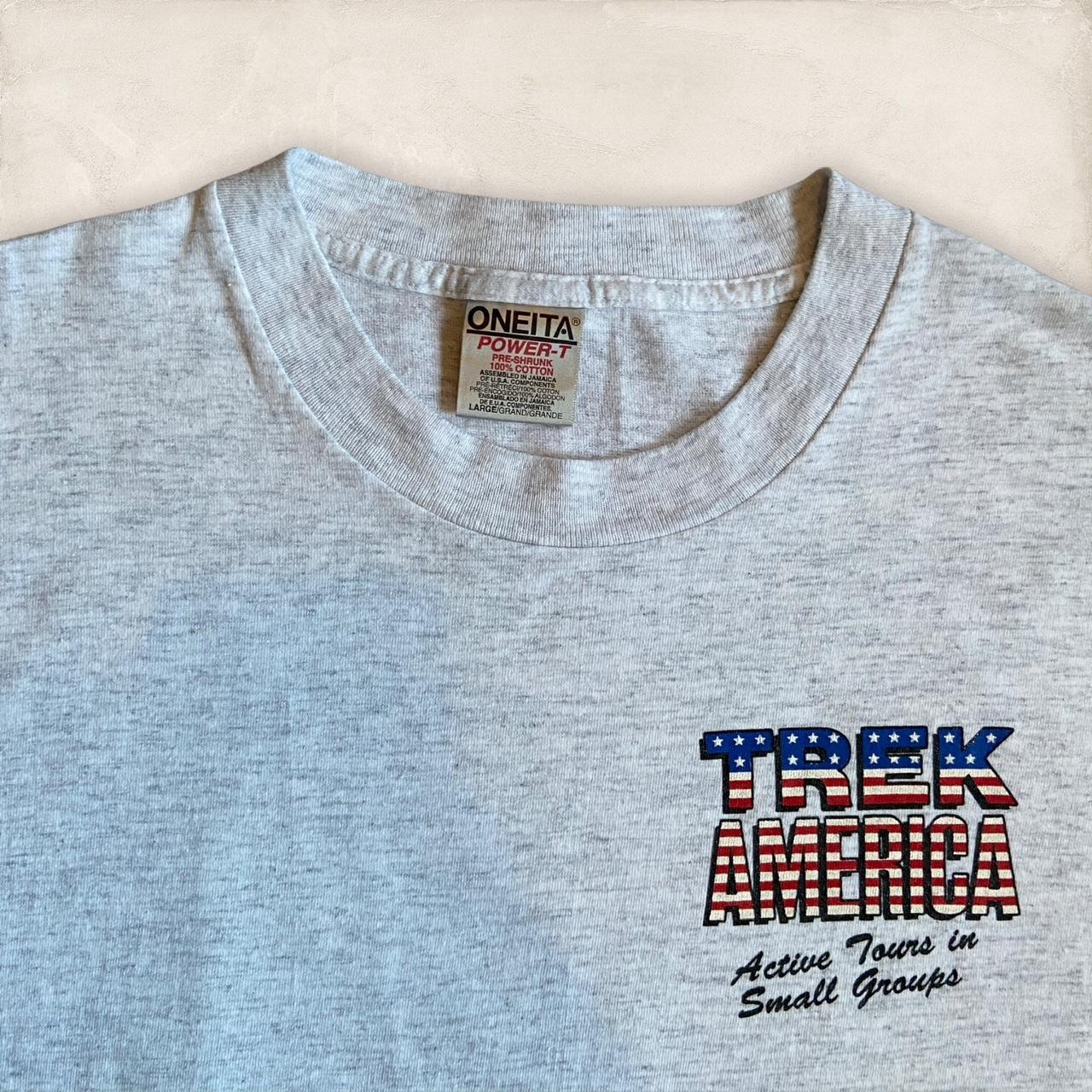 Vintage 90s USA Trek America adventure in travel promotional graphic t-shirt