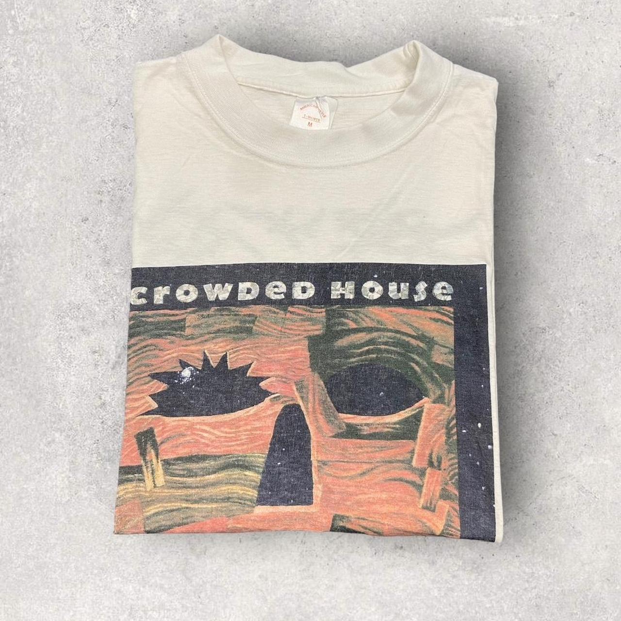 Vintage 90s USA Crowded House woodface Europe music tour promotional graphic band t-shirt