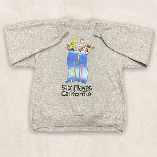 Vintage 90s USA Six Flags California Theme Park graphic grey sweatshirt