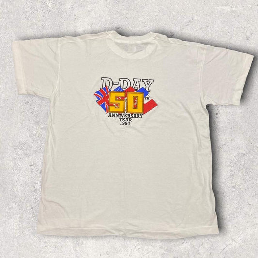 Vintage 90s USA D-day 50th anniversary graphic white t-shirt