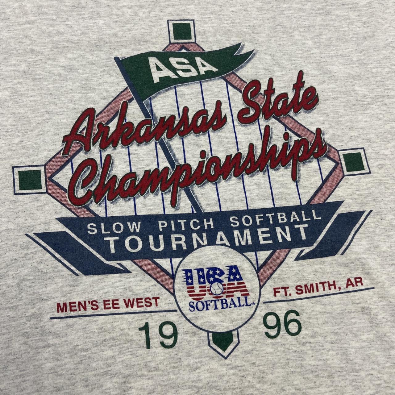 Vintage 90s USA Arkansas soft state championships tournament promotional graphic t-shirt