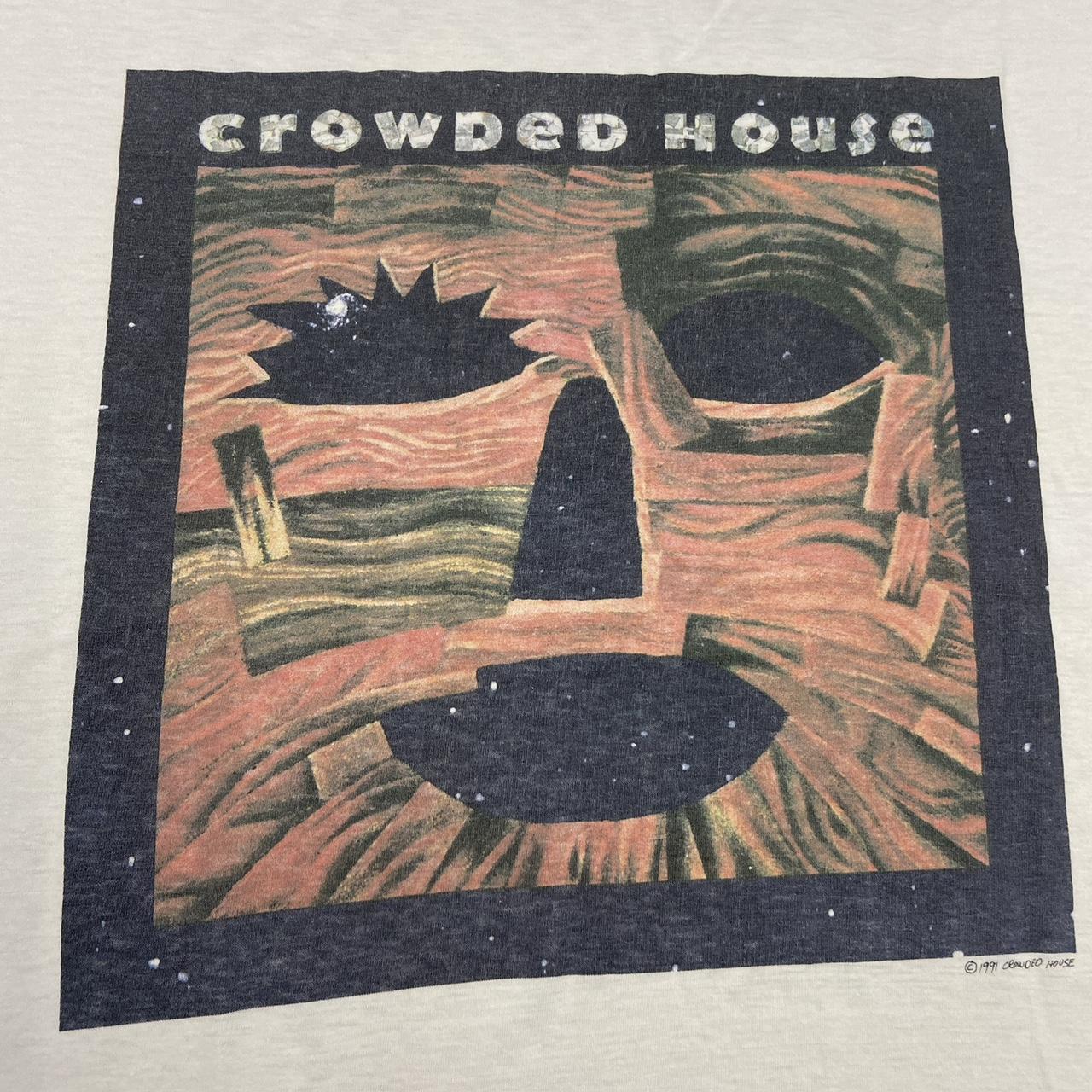 Vintage 90s USA Crowded House woodface Europe music tour promotional graphic band t-shirt