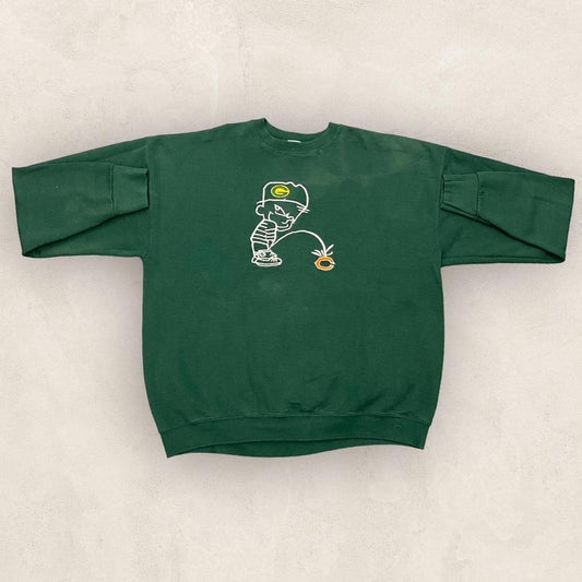 Vintage Y2K 2000s Calvin and Hobbes bootleg humour Green Bay Packers NFL promotional sweatshirt