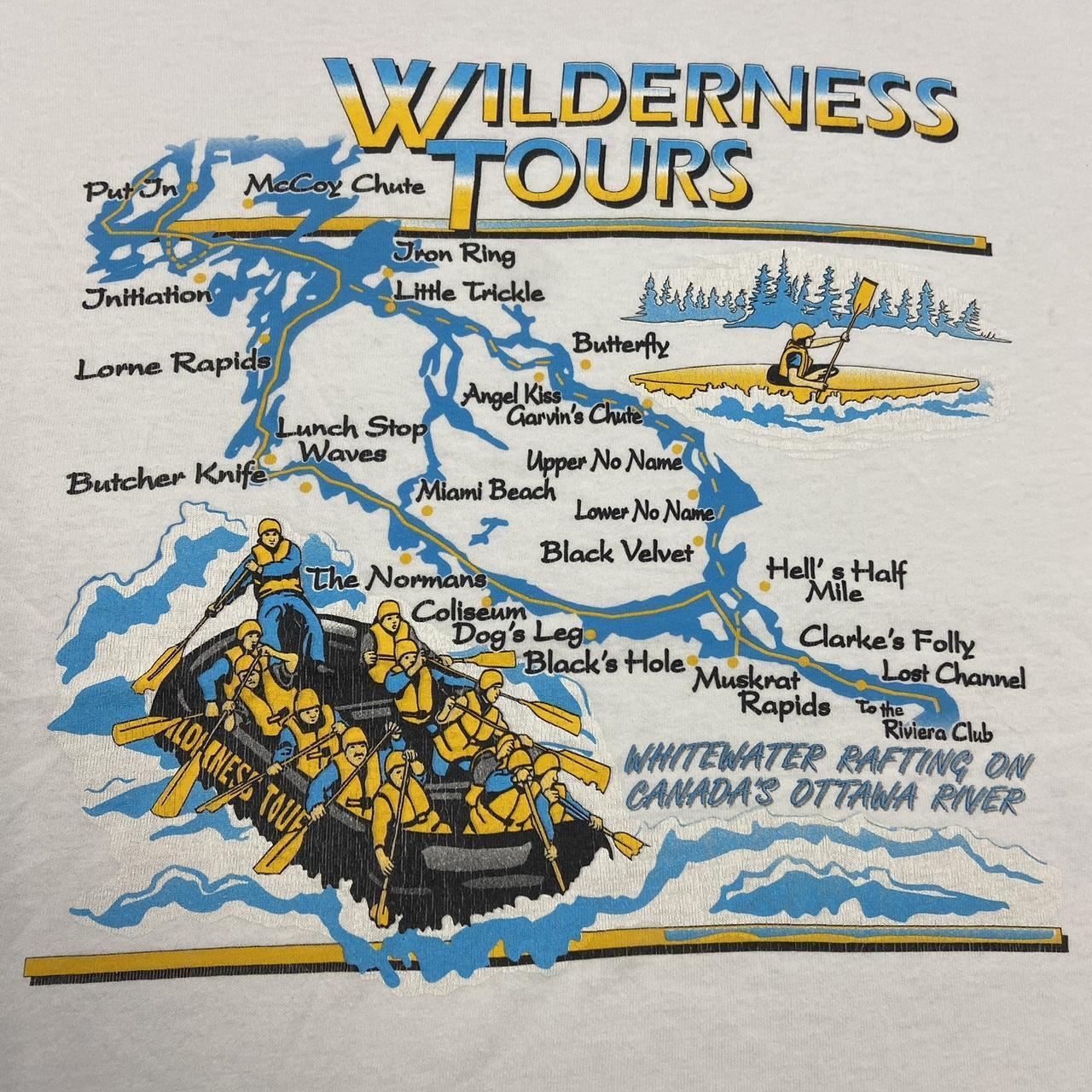 Vintage 90s wilderness tours whitewater rafting Ottawa river Canada promotional graphic t-shirt