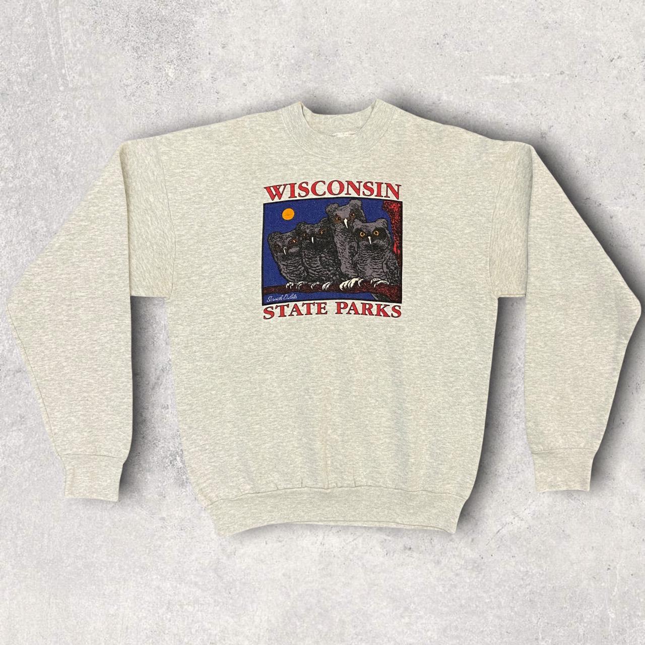 Wisconsin state parks vintage 90s grey sweatshirt