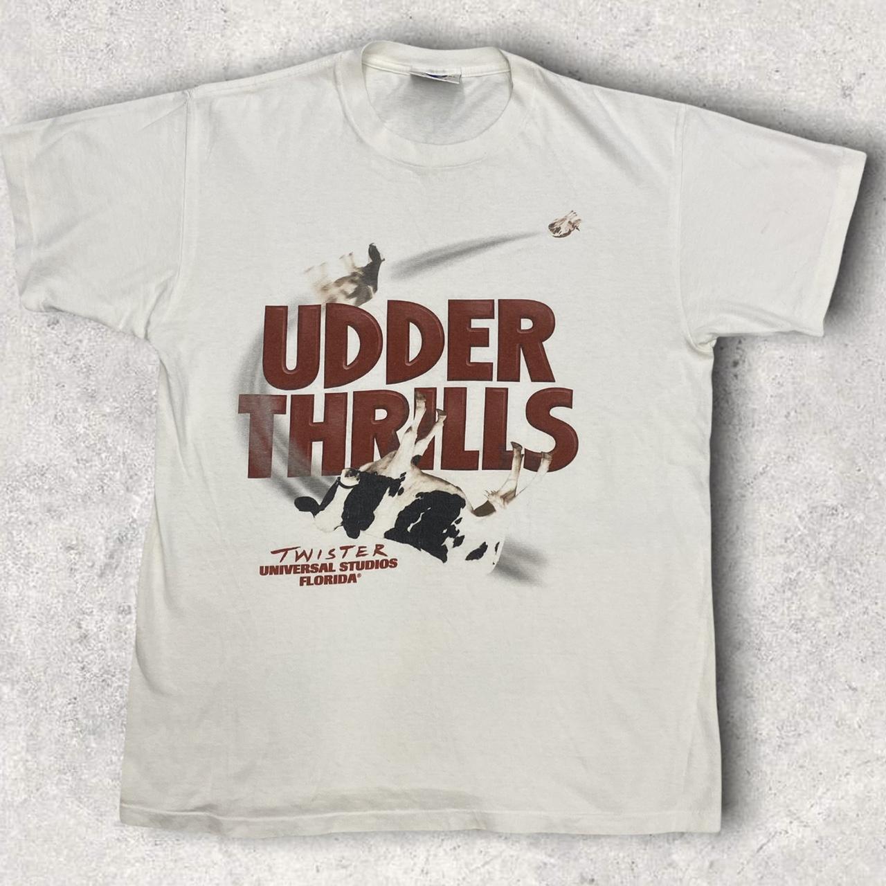 Vintage 90s USA Udder Thrills Universal Studios Theme Park White T-shirt