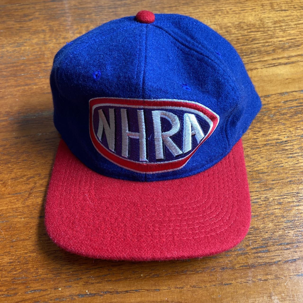 Vintage 90s USA National Hot Rod Association drag racing promotional wool graphic cap