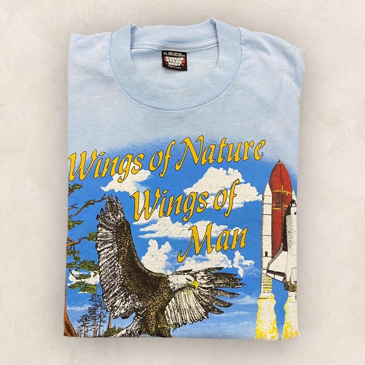 Vintage 90s USA wings of nature wings of man eagle spaceship rocket promotional graphic t-shirt