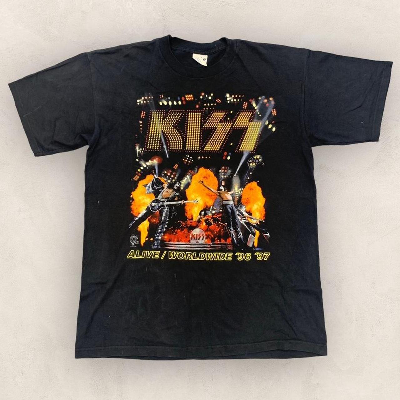 Vintage 90s USA Kiss Band Alive World Tour music promotional graphic t-shirt