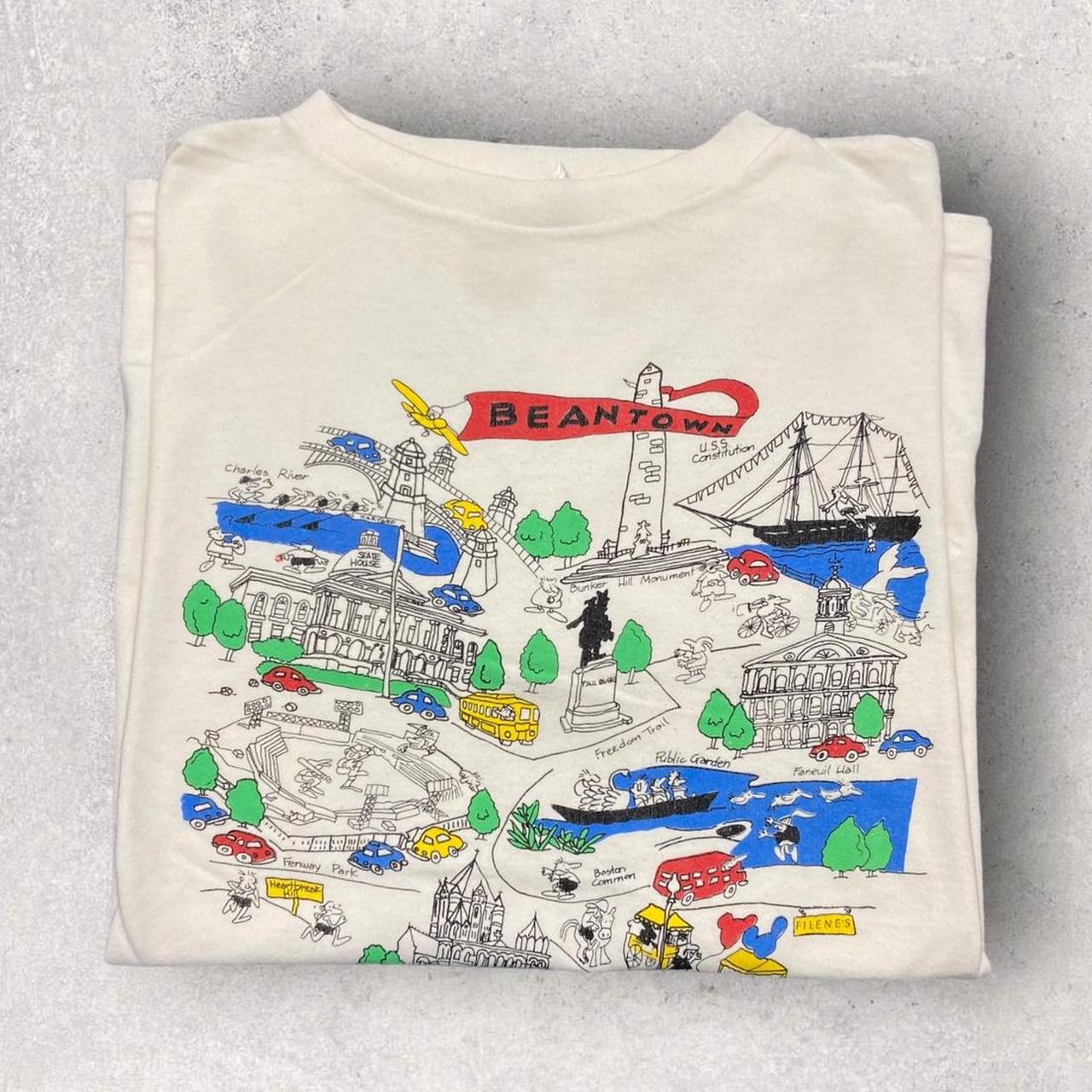 Vintage 90s USA Boston Massachusetts beantown tourist souvenir map promotional graphic t-shirt