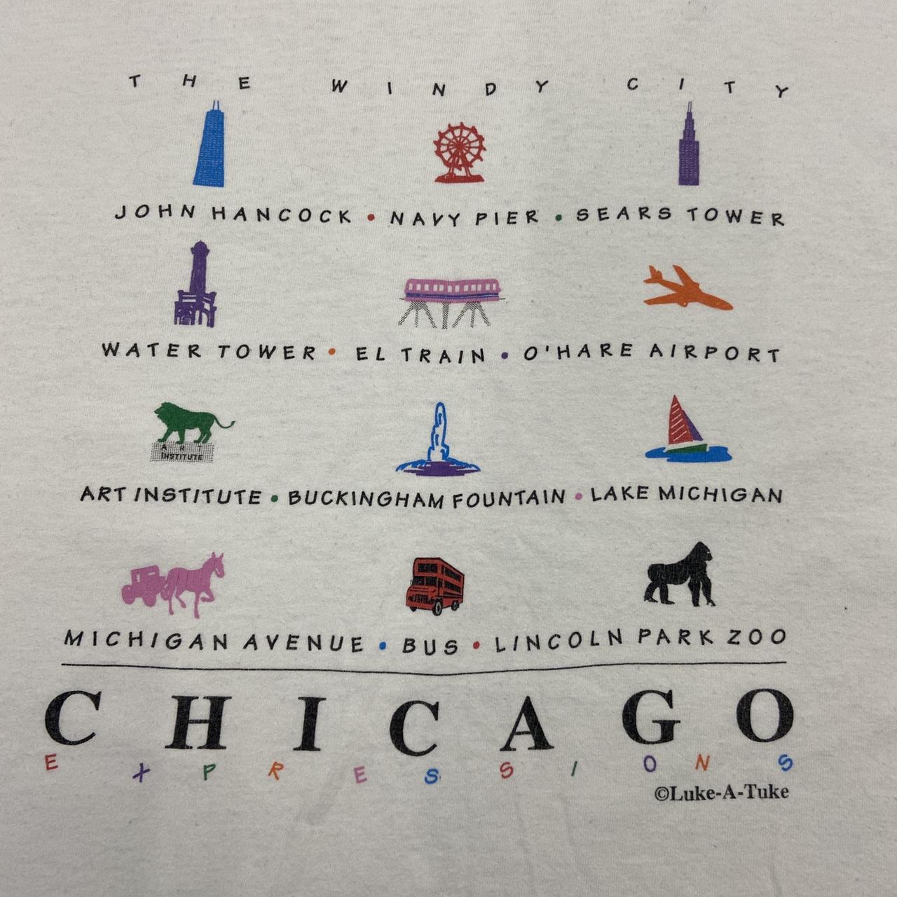 Vintage 90s USA Chicago landmarks expressions graphic white t-shirt