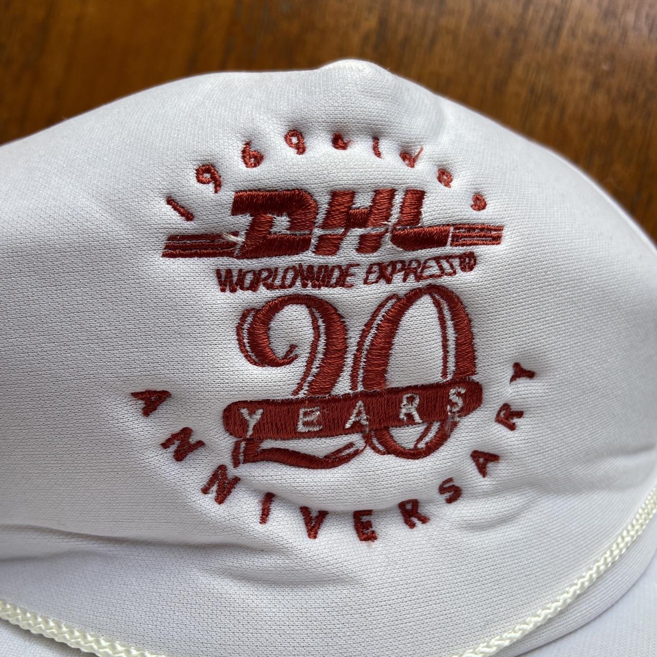 Vintage 80s USA DHL express 20th anniversary promotional graphic trucker cap