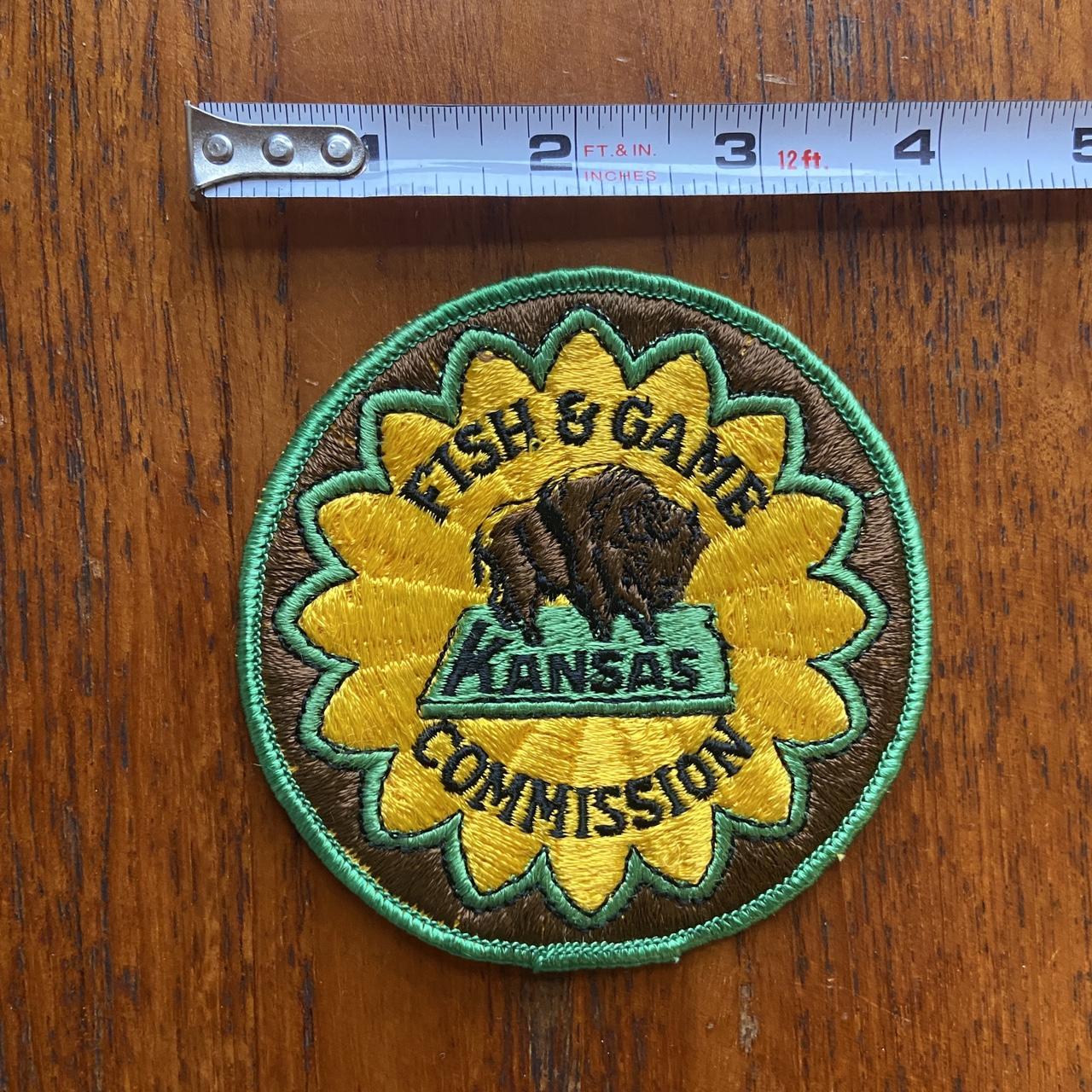 Vintage 80s USA fish and game commission Kanas bison buffalo embroidered sew on badge