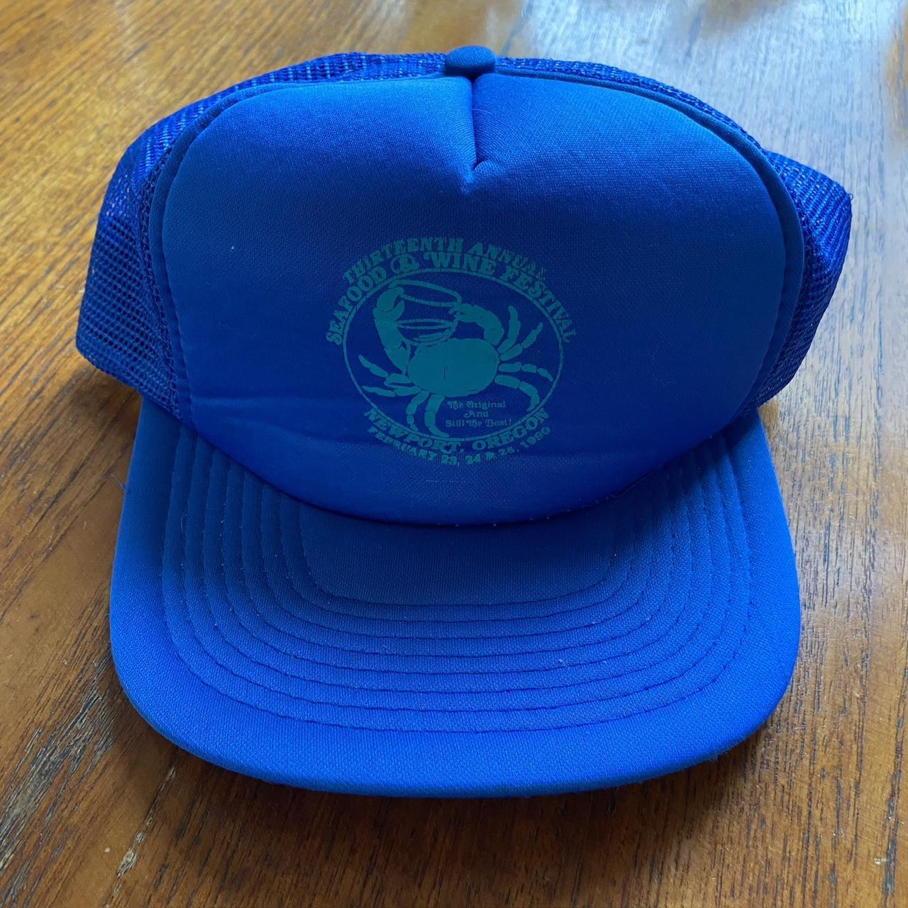 Vintage 90s USA seafood & wine festival Newport Oregon promotional graphic trucker cap