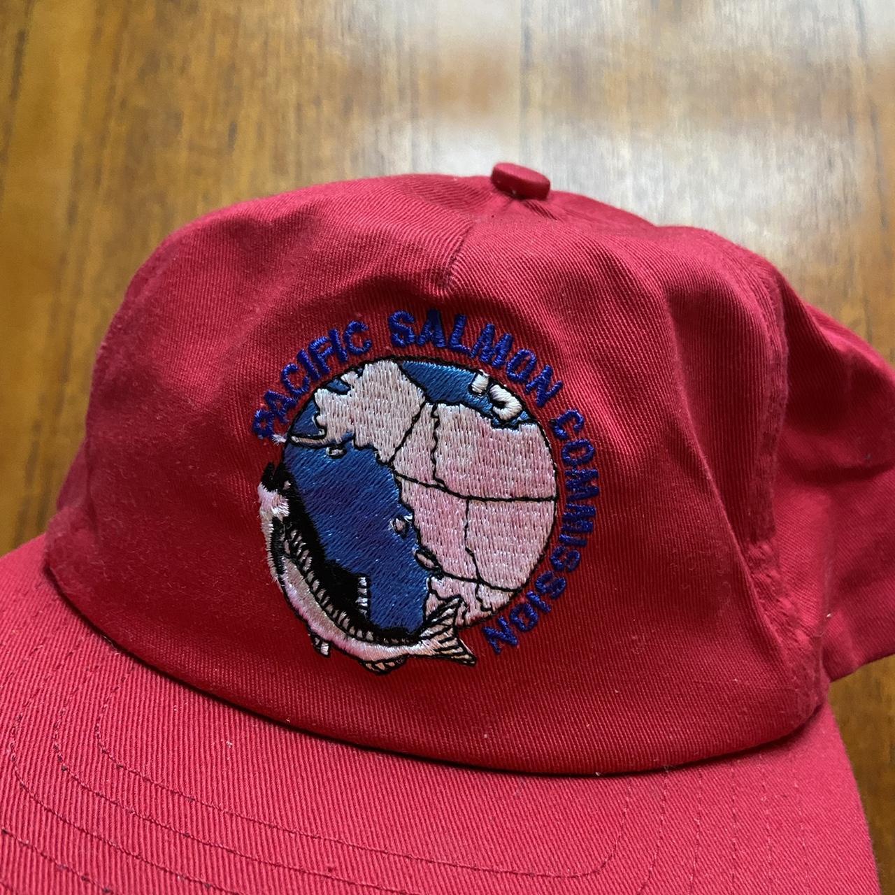 Vintage 90s USA pacific salmon commission fishing graphic red cap