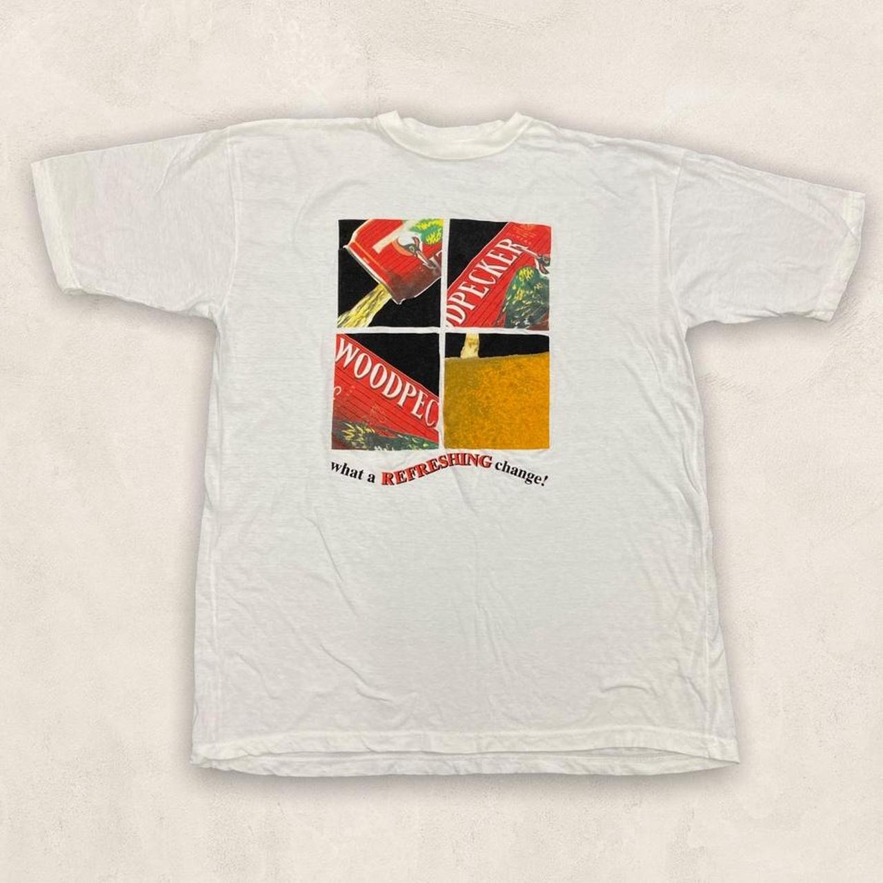 Vintage 90s woodpecker beer alcohol graphic white t-shirt