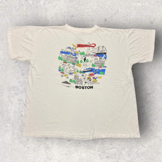 Vintage 90s USA Boston Massachusetts beantown tourist souvenir map promotional graphic t-shirt