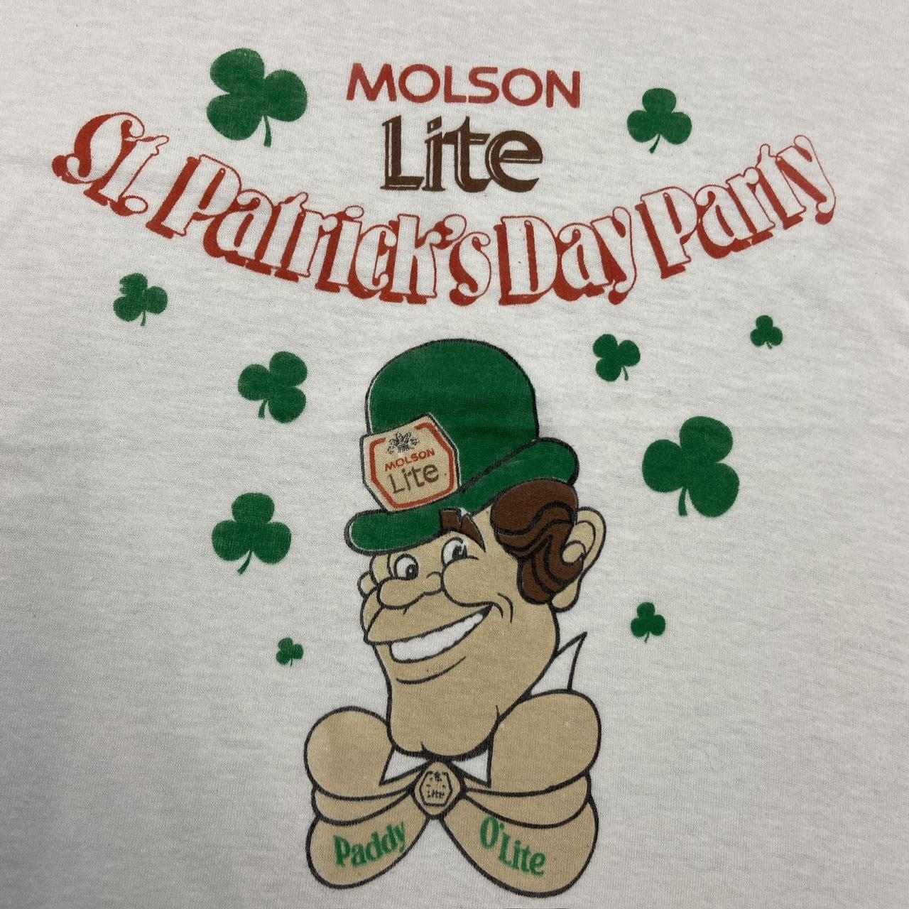 Vintage 80s USA Molson lite beer St Patrick’s Day party leprechaun promotional graphic t-shirt