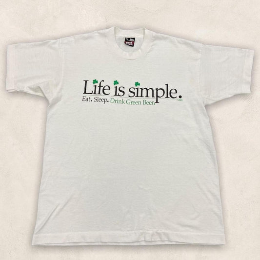 Vintage 90s USA life is simple ‘drink green beer’ st Patrick’s day graphic white t-shirt