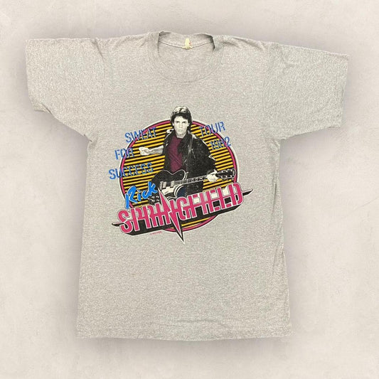 Vintage 80s Rick Springfield musician summer tour promotional graphic t-shirt