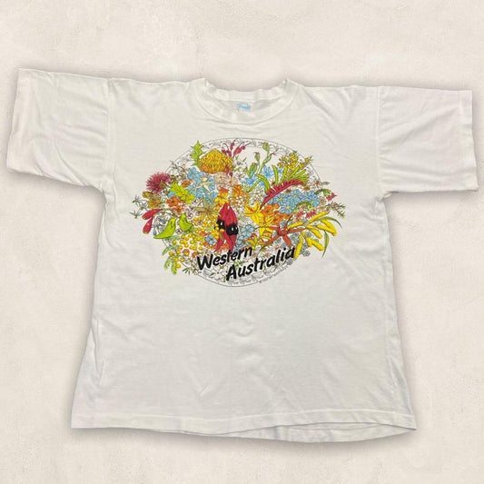 Vintage 90s Western Australia wildflowers nature graphic white t-shirt