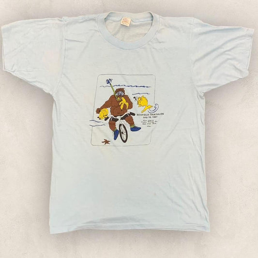 Vintage 80s USA scofield triathlon race Utah promotional graphic t-shirt