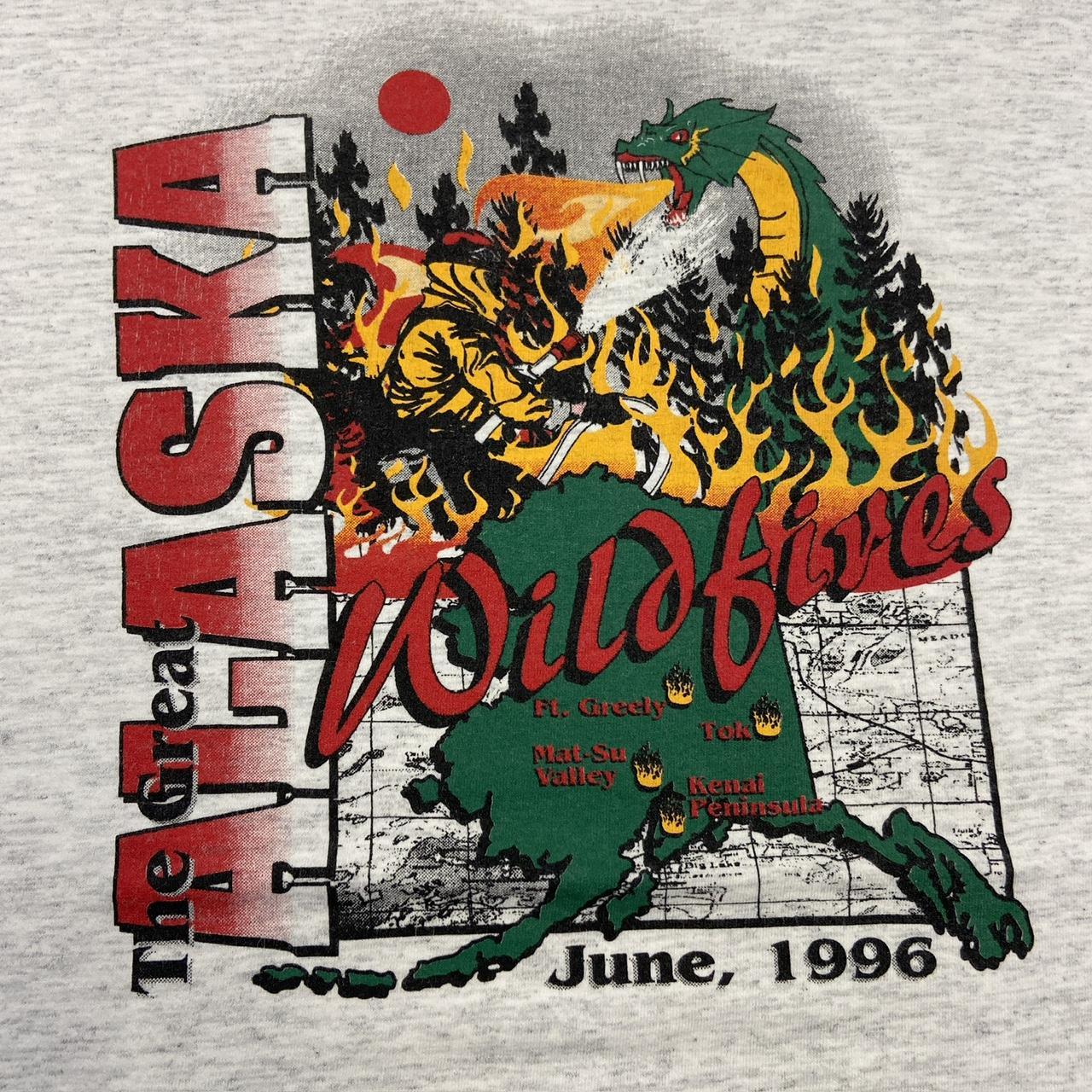 Vintage 90s USA Alaska wildfires hell week dragon promotional graphic t-shirt