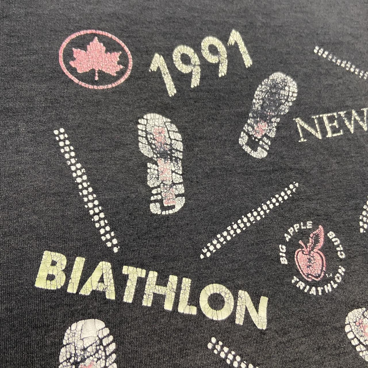 Vintage 90s USA New York biathlon series 1991 bronz bicycle Center promotional graphic t-shirt