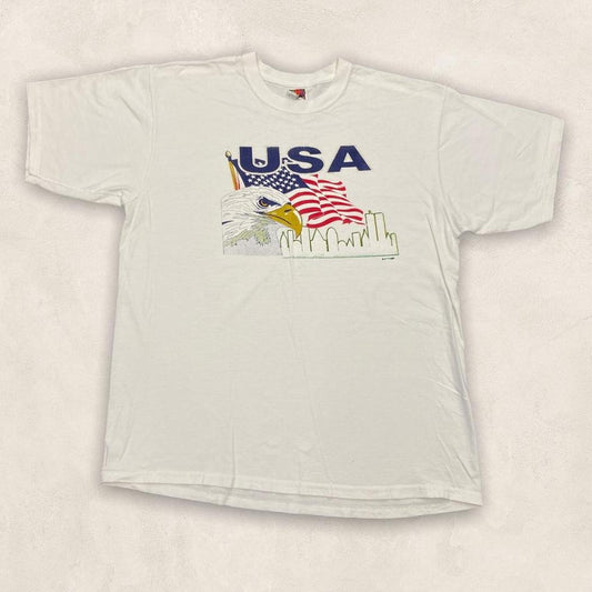 Vintage 90s USA flag New York skyline tourist souvenir t-shirt