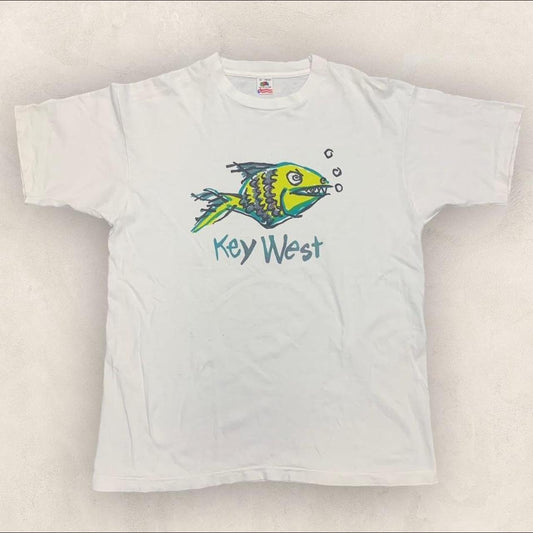 Vintage 90s USA Key West Florida tropical fish tourist souvenir graphic t-shirt