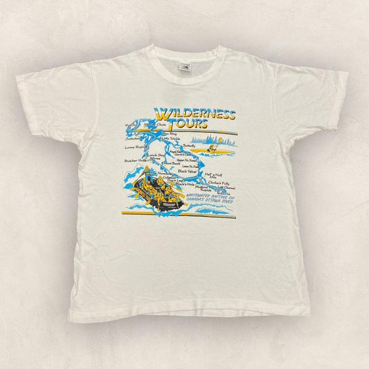 Vintage 90s wilderness tours whitewater rafting Ottawa river Canada promotional graphic t-shirt